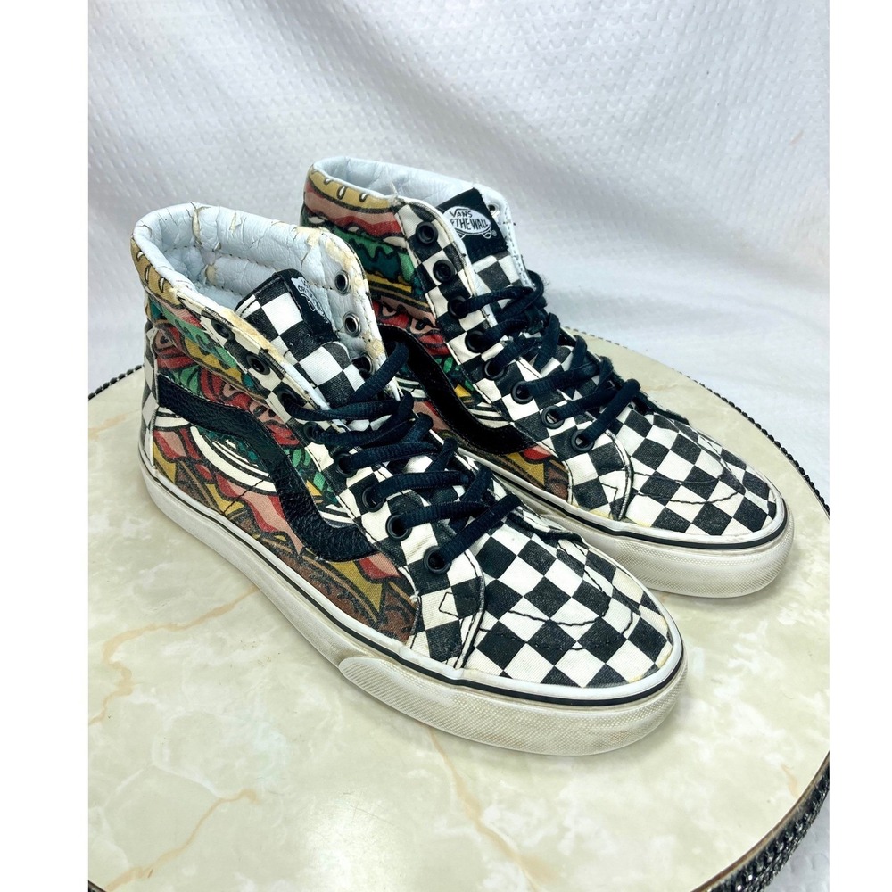 Vans Sk8-Hi Hamburger Checkerboard High Top Shoes Womens 7 Black White Sneakers